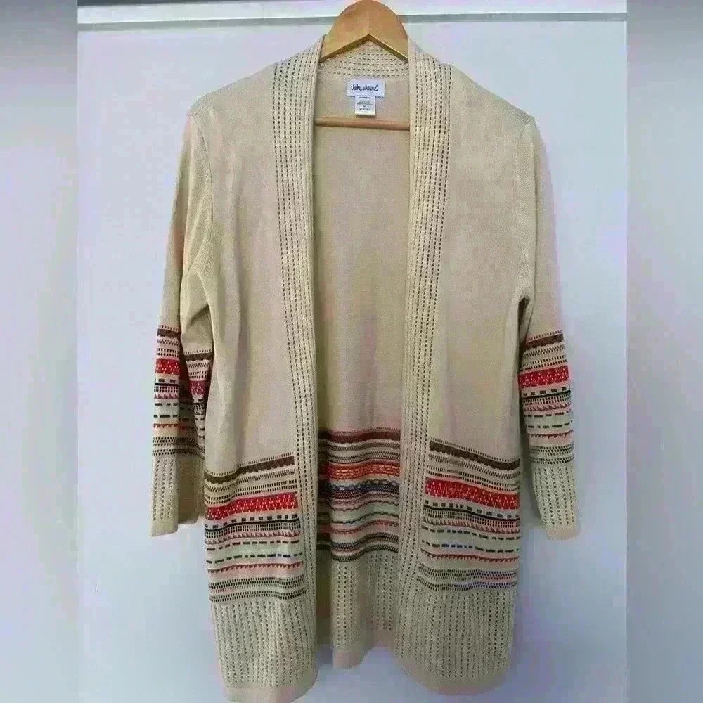 Vicki Wayne‎ Woman’s Open Front Aztec Sweater Cardigan Medium